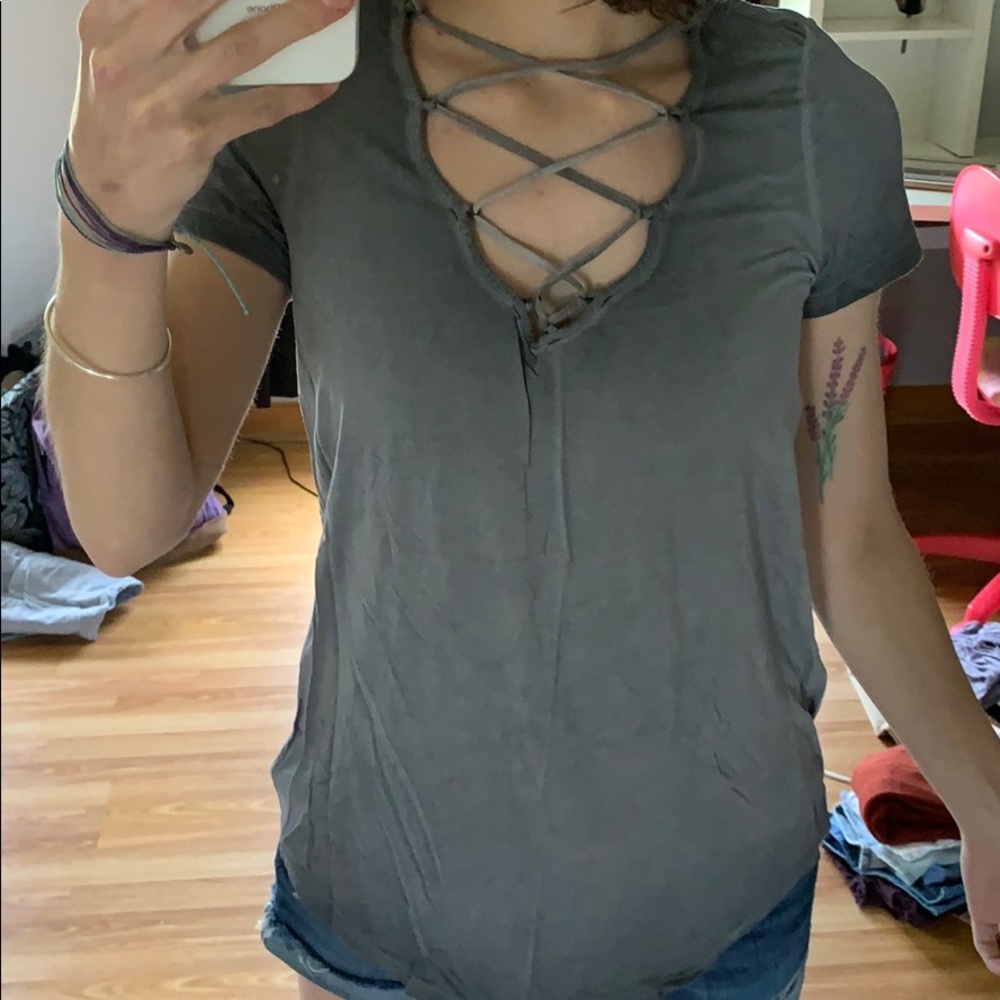 Lace Up grey t shirt